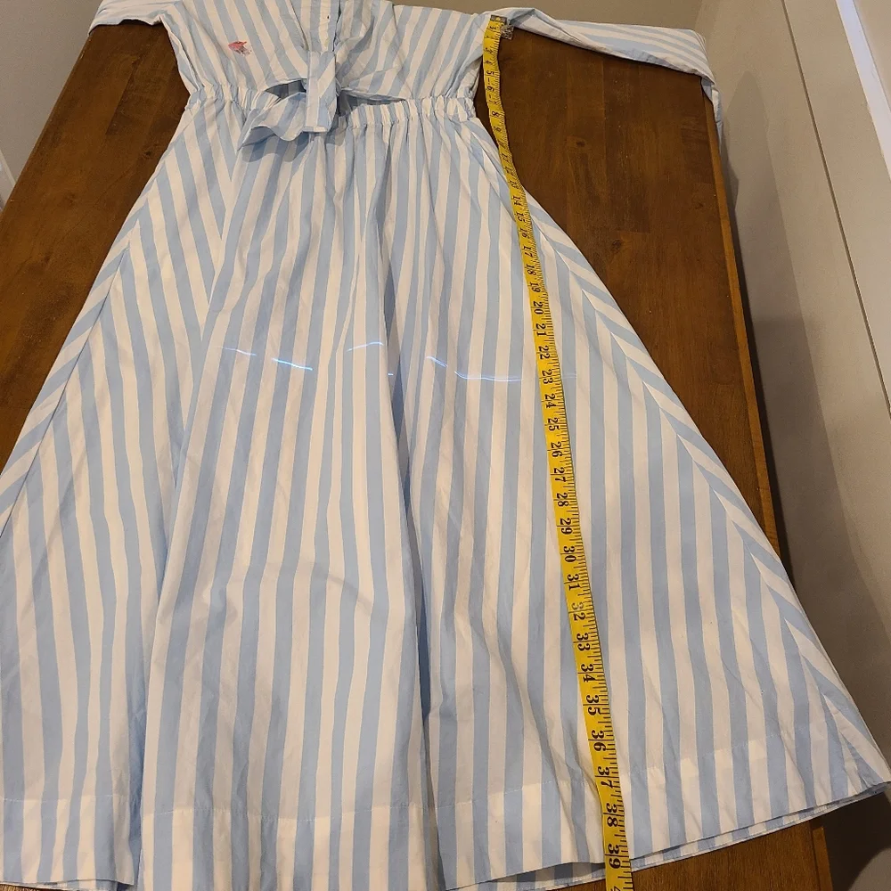 Loft Blue And White Stripe Tie Peek A Boo Front Button Cotton Maxi Shirt Dress - Picture 8 of 9